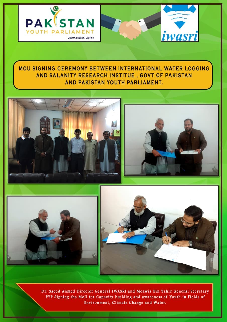 MoU signing between Pakistan Youth Parliament and the International Waterlogging and Salinity Research Institute