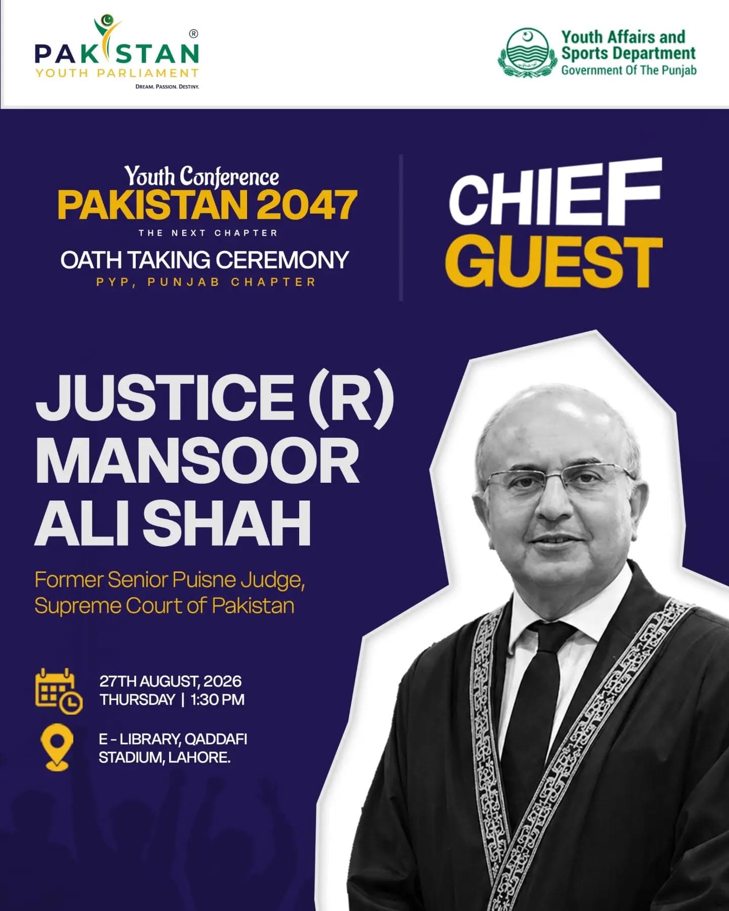 Justice (R) Syed Mansoor Ali Shah as Guest Speaker at Youth Conference